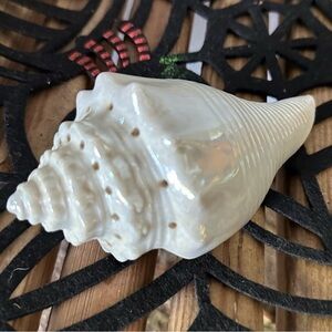 Pomander Potpourri White Conch Shell Iridescent Ceramic Fragrance Vintage Sachet